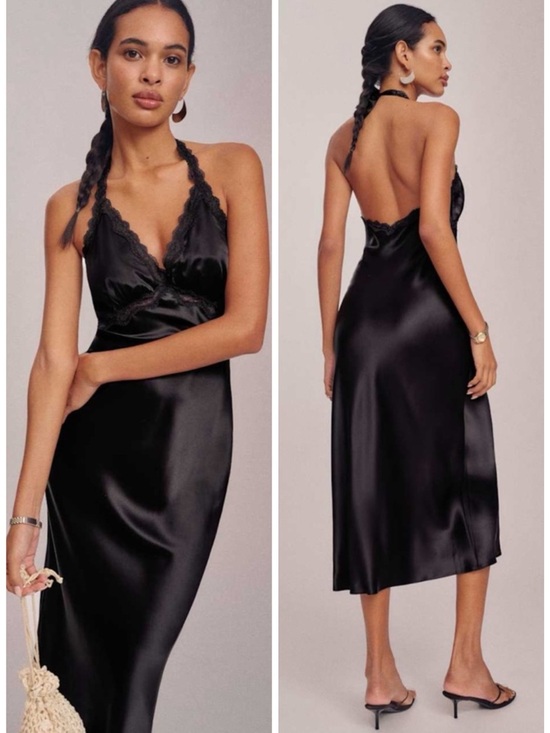 Reformation Dresses & Skirts - Reformation Nora Black Midi Silk Lace Dress SZ L